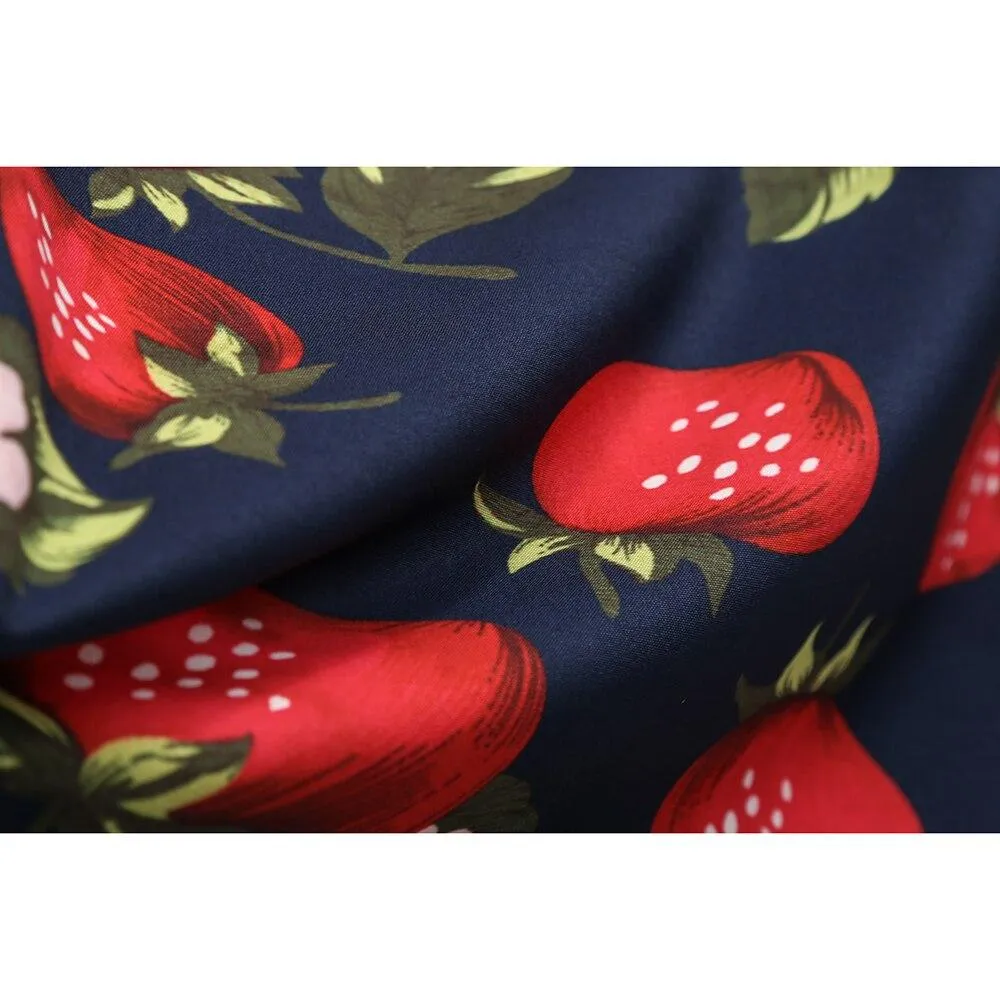 2023 Blue Strawberry Women Swing Midi Skirt High Waist Casual Office Retro Vintage 40s 50s 60s Pinup Rockabilly Plus Size Skirts