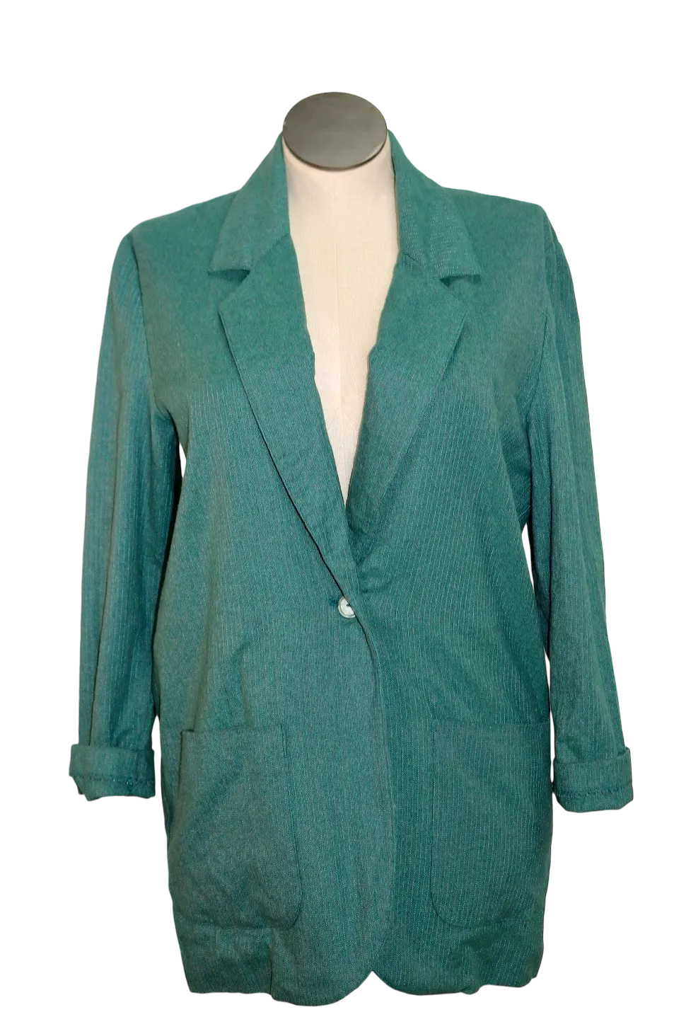 80s Handmade Teal Pinstripe Blazer      M/L