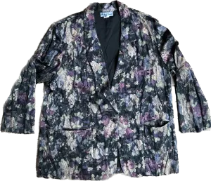 80s Michael Taylor Black Embossed Floral Blazer      XXXL