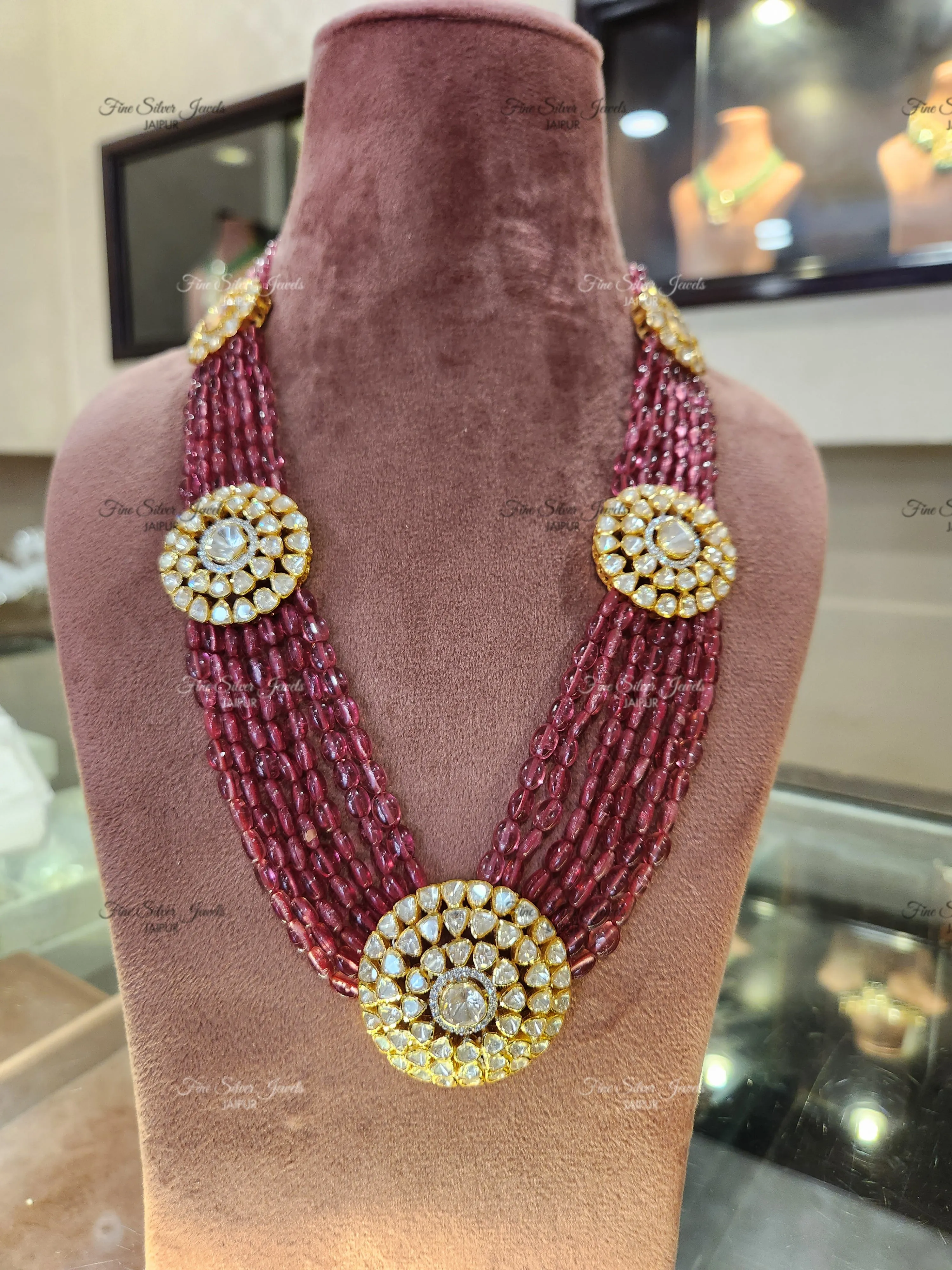 925 Silver Mens Long Polki Necklace