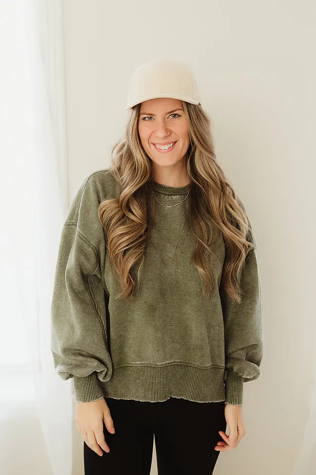 Acid Wash Fleece Oversized Pullover