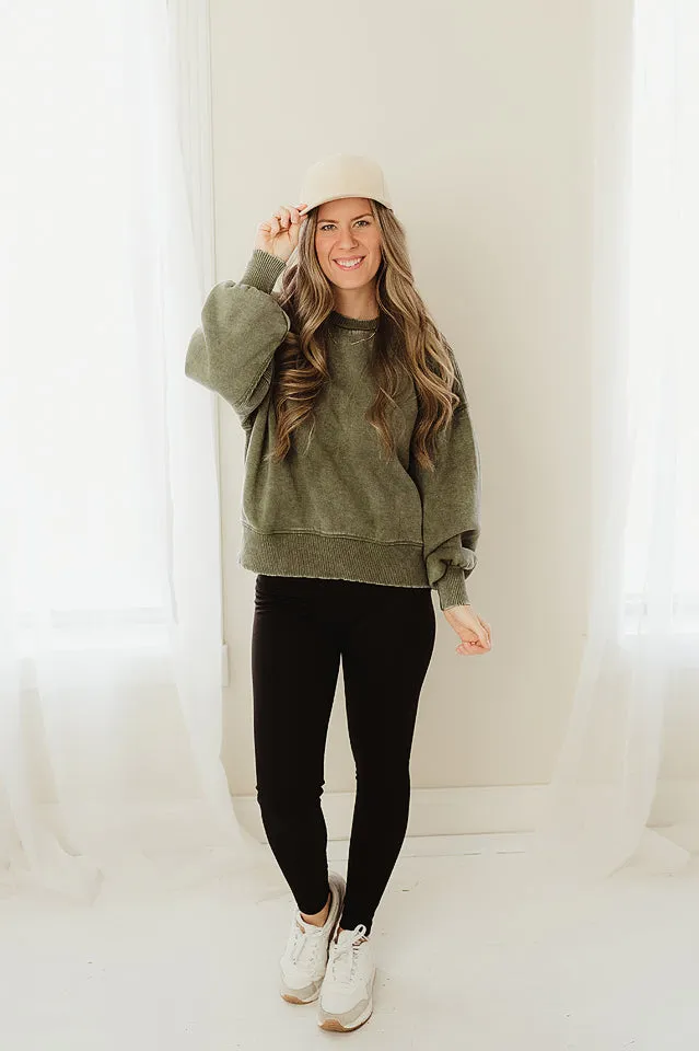 Acid Wash Fleece Oversized Pullover