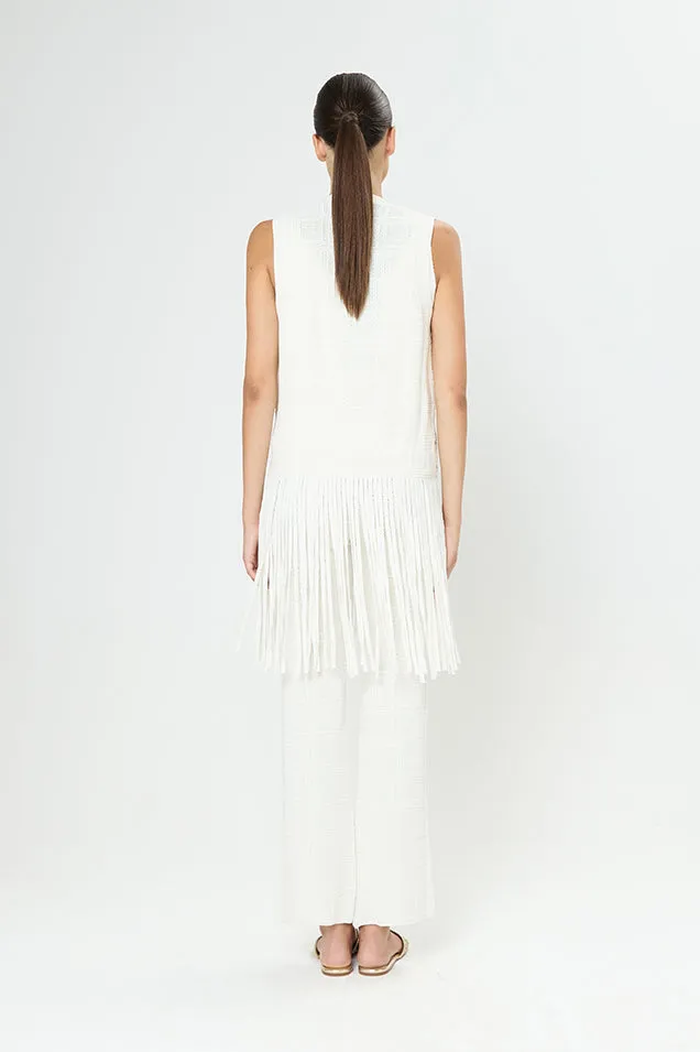 Arggido White fringed detail crochet boho waistcoat