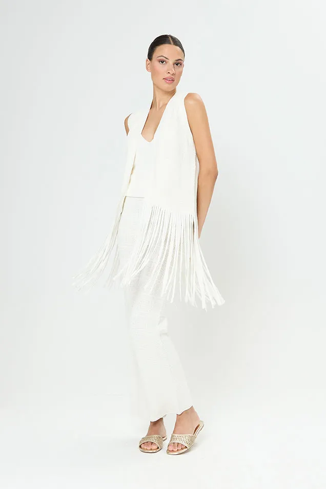 Arggido White fringed detail crochet boho waistcoat
