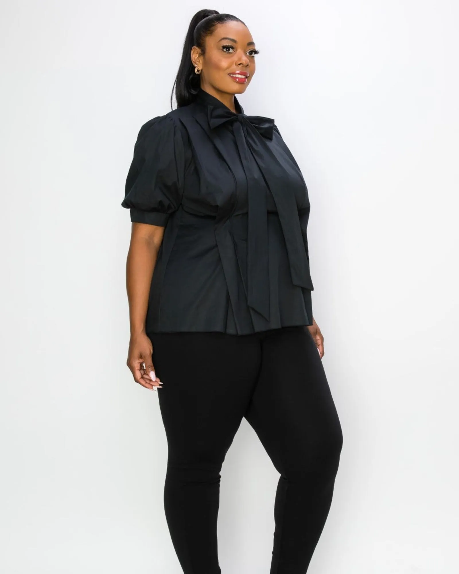 Ashlyn Tie Neck Blouse | Black