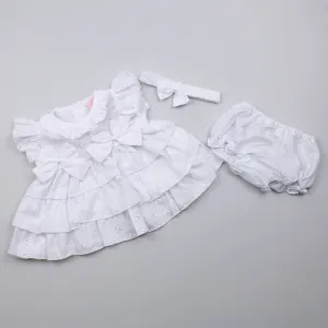 Baby Girls Dress with Knickers & Headband - White