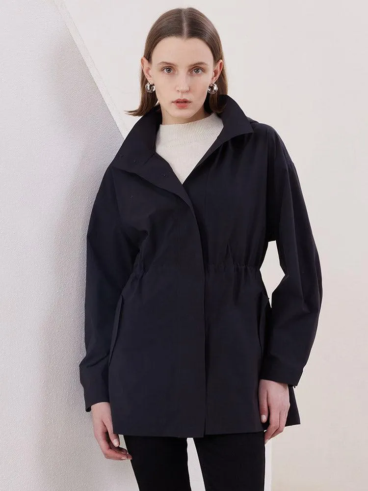 Black Gathered Waist Trench Coat