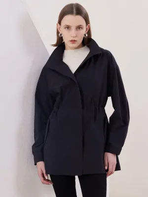 Black Gathered Waist Trench Coat