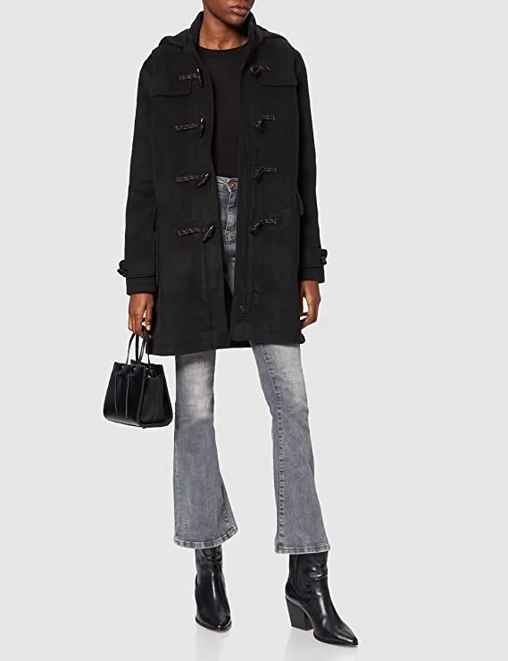 Black Ladies Duffle Wool Coat - MERAKI