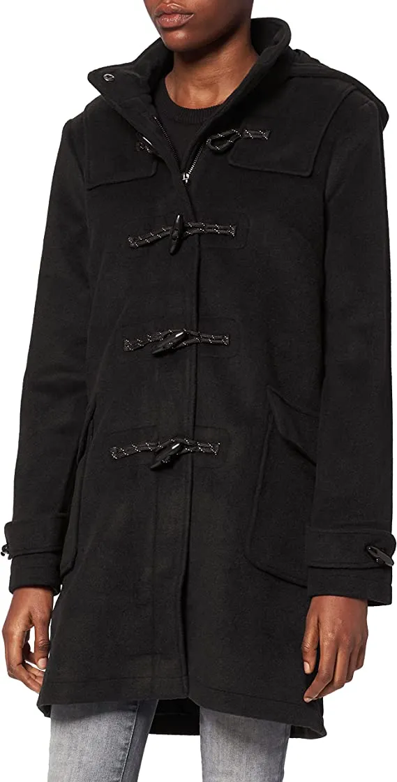 Black Ladies Duffle Wool Coat - MERAKI