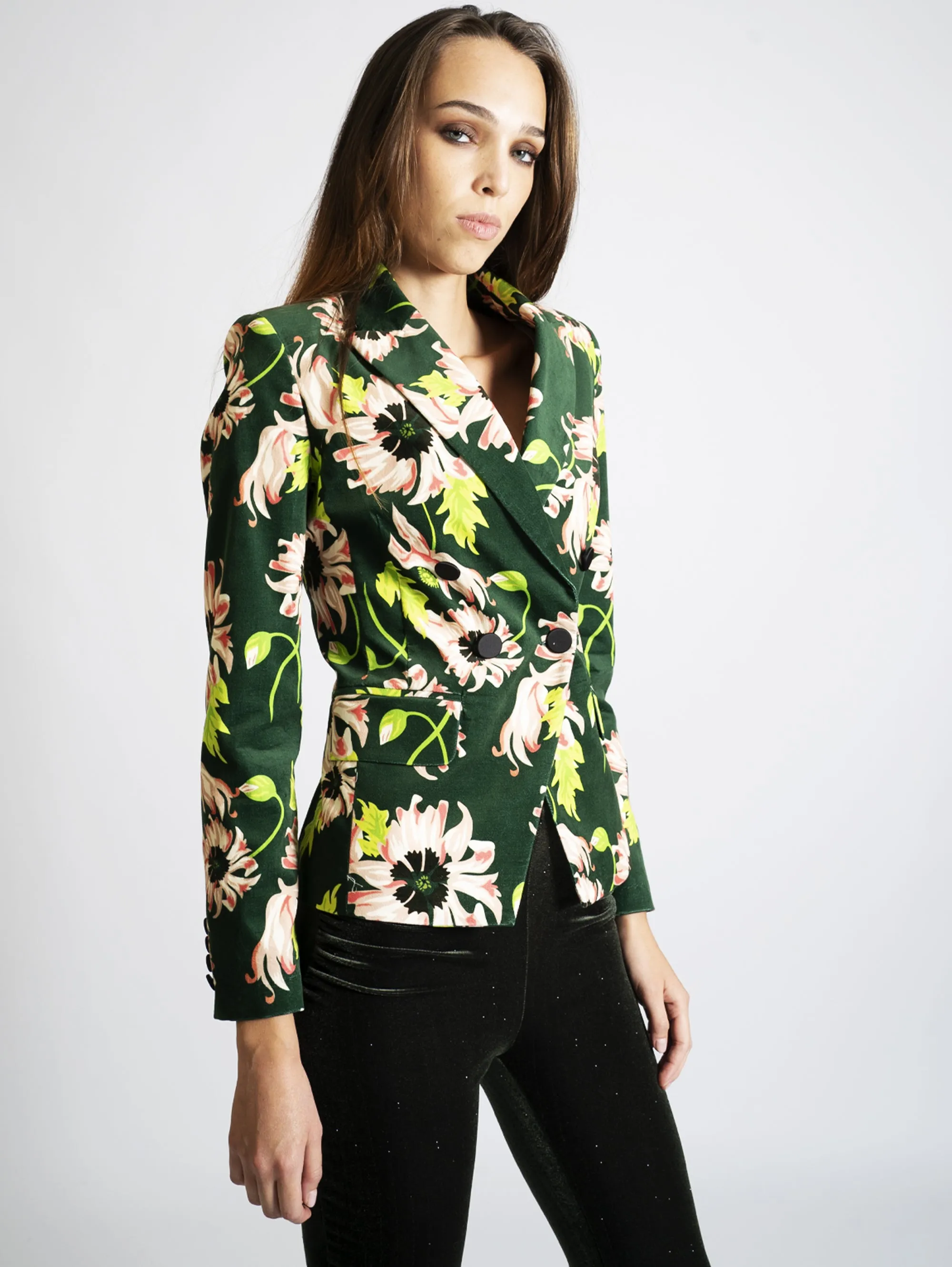 Blazer in Velluto Stampato Bloomy Green