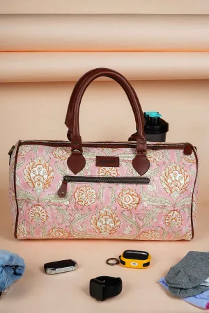 Blush Paradise Hand Block Printed Pink Duffle Bag