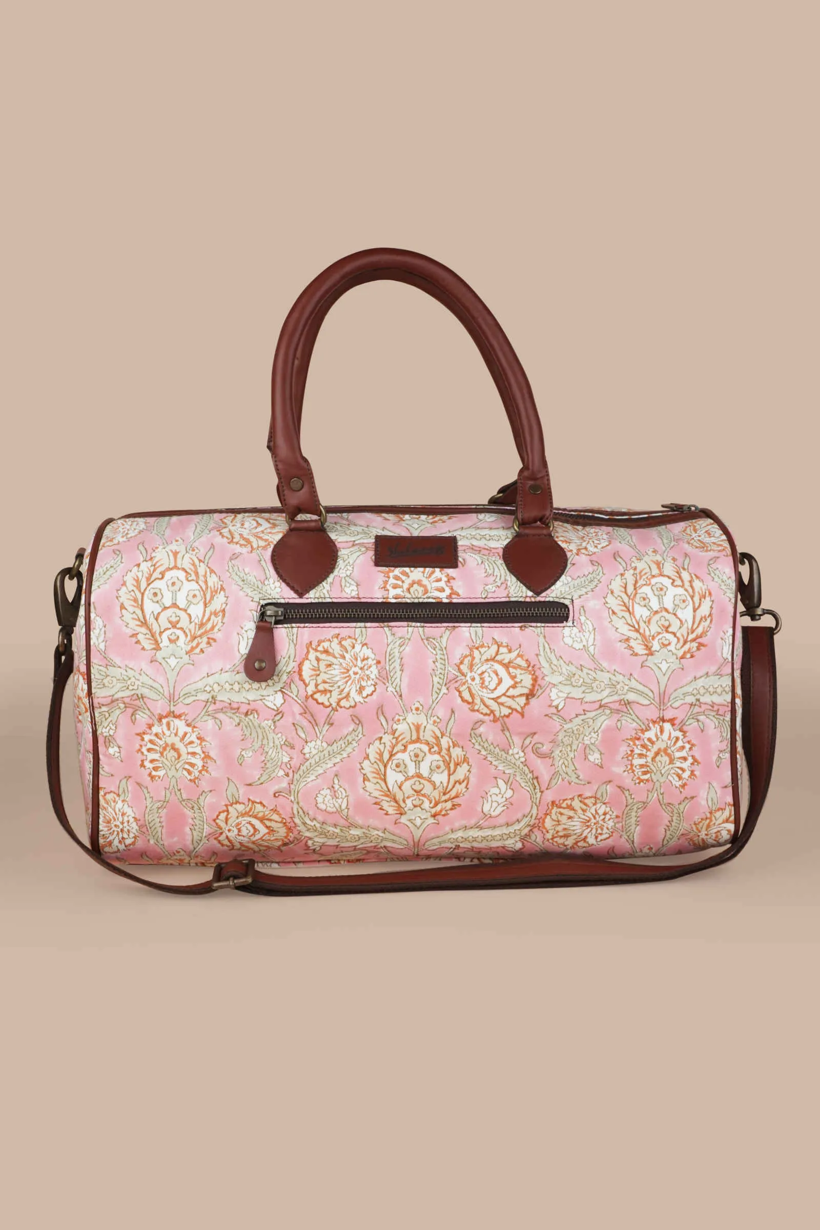 Blush Paradise Hand Block Printed Pink Duffle Bag