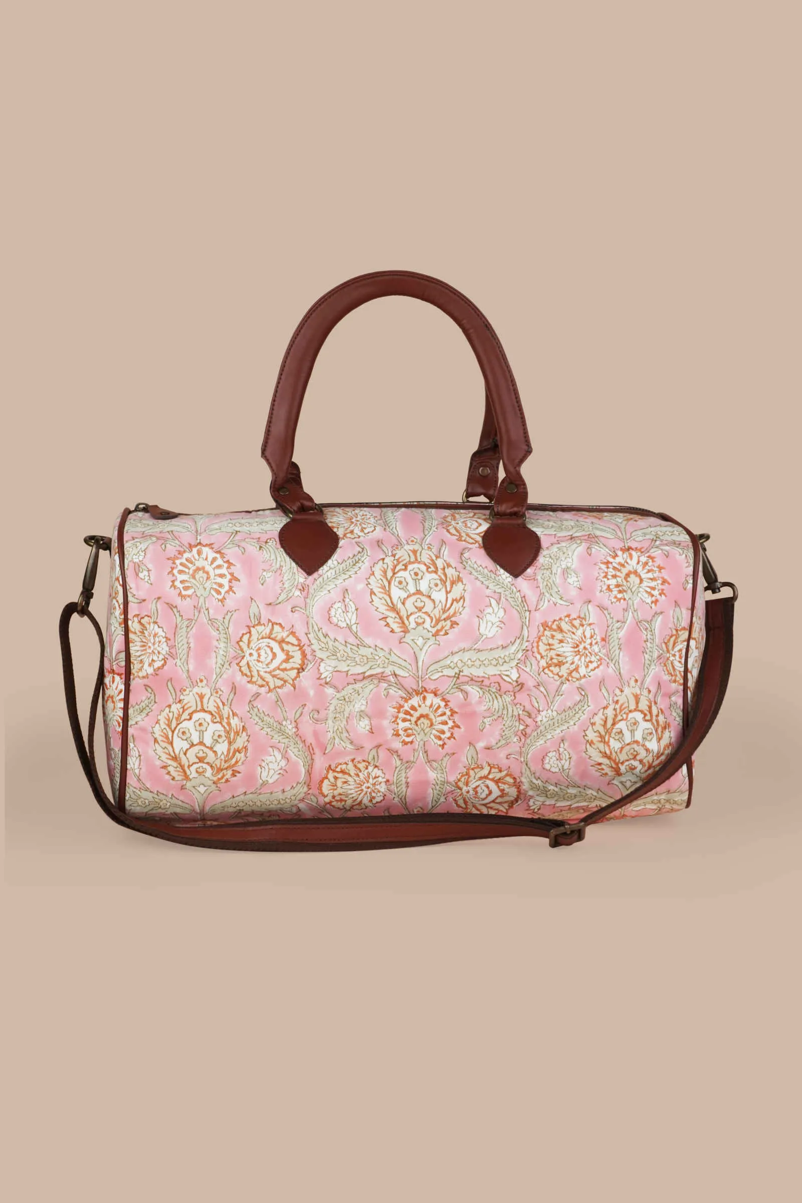 Blush Paradise Hand Block Printed Pink Duffle Bag