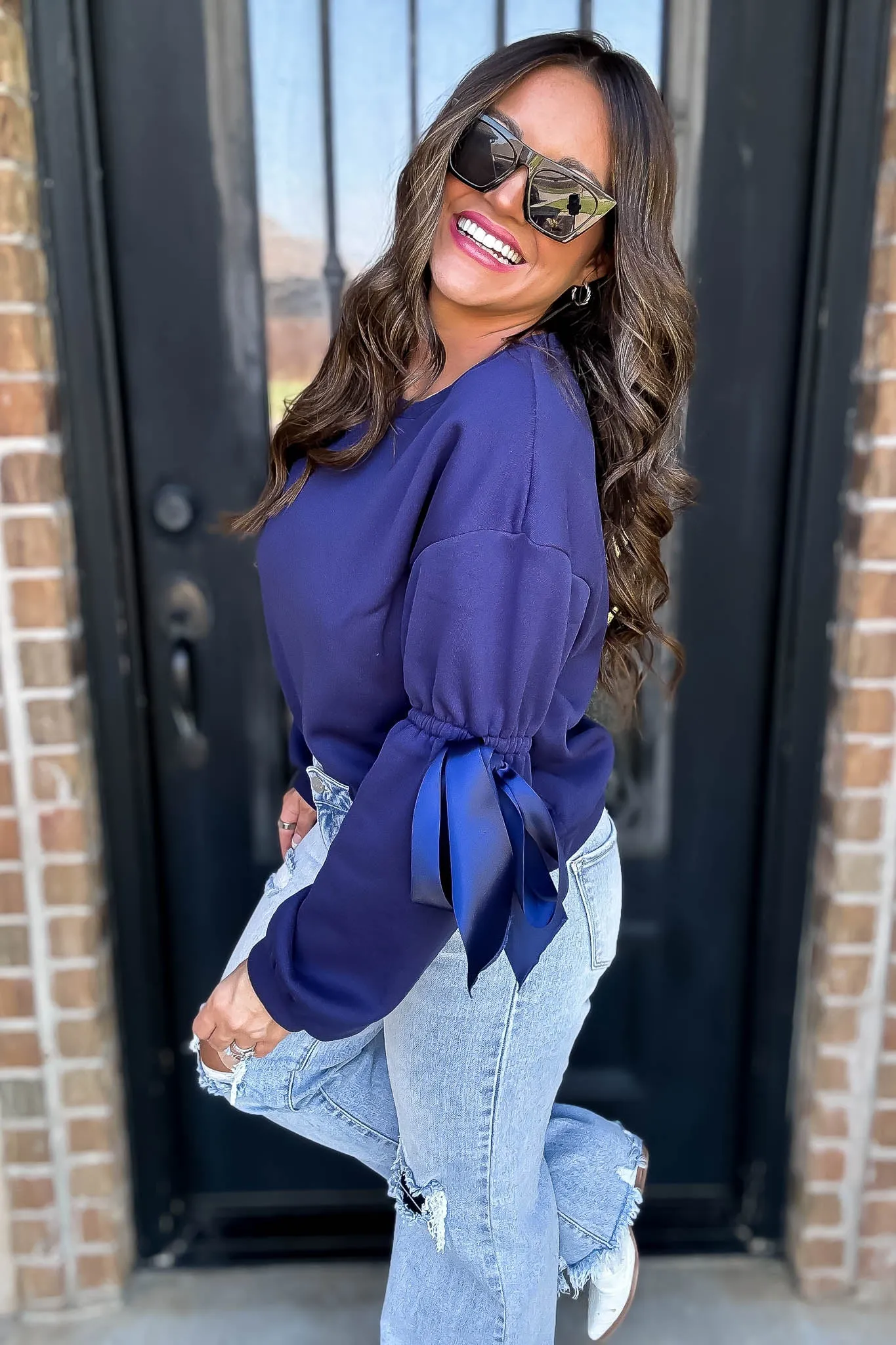 Bow Detail Navy Sweatshirt
