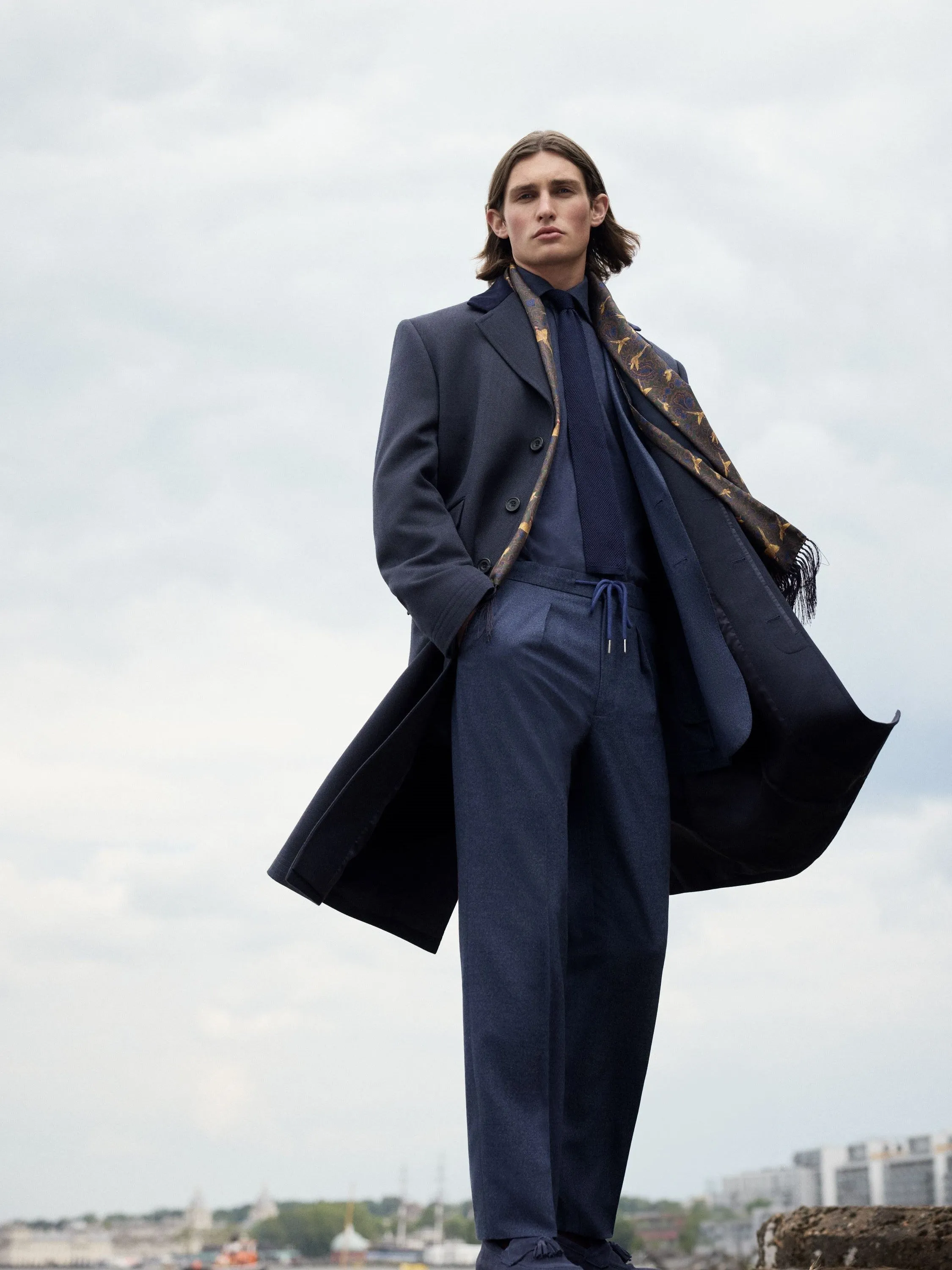 Covert Coat, Velvet Collar - Navy