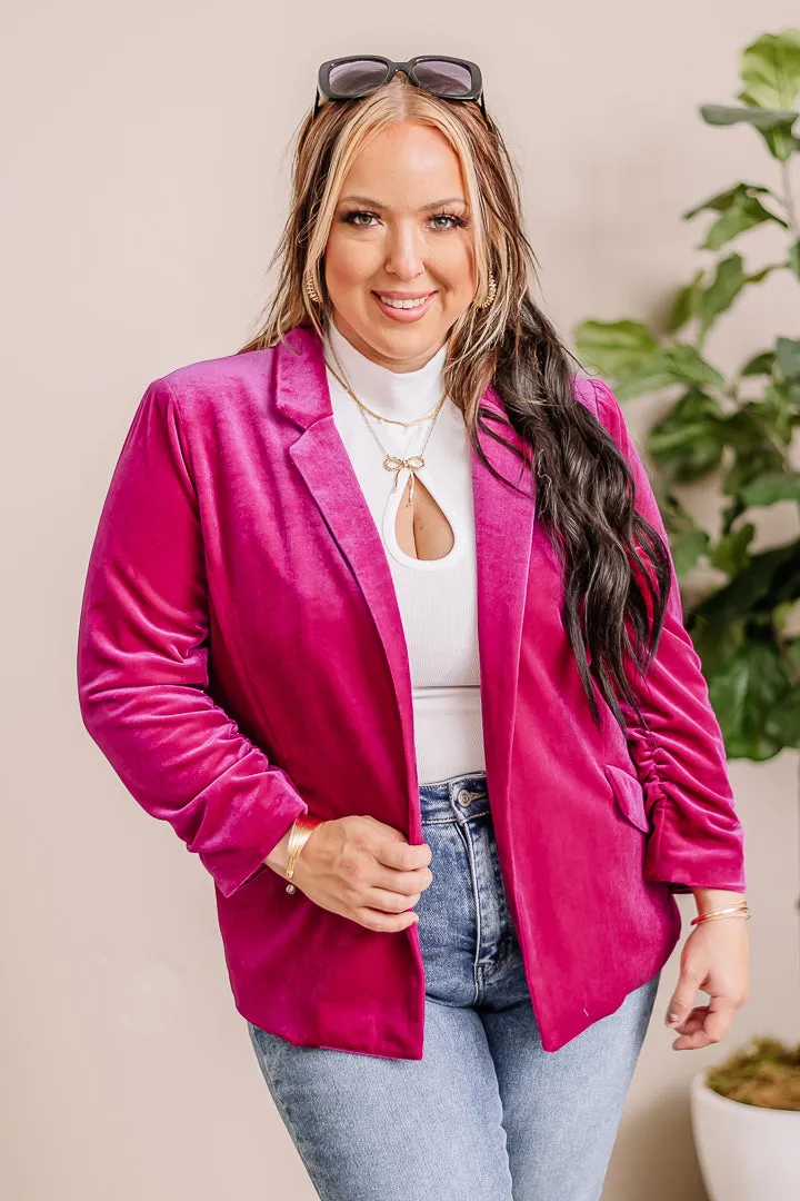 Crushing It Velvet Blazer | Magenta