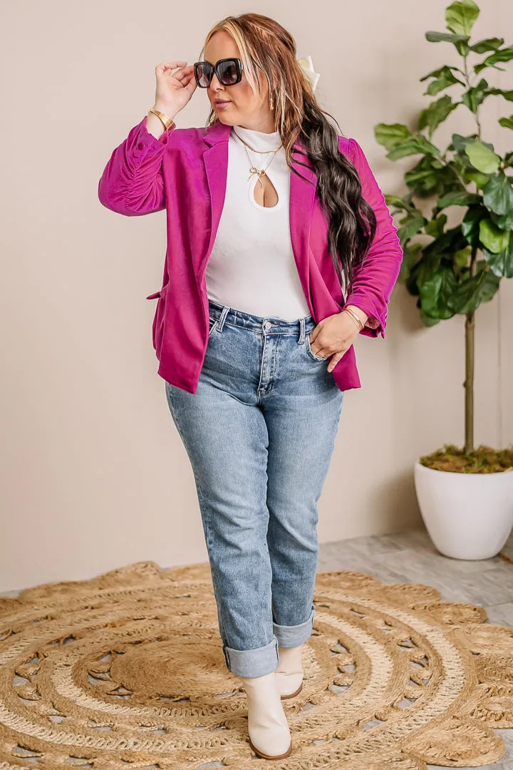 Crushing It Velvet Blazer | Magenta