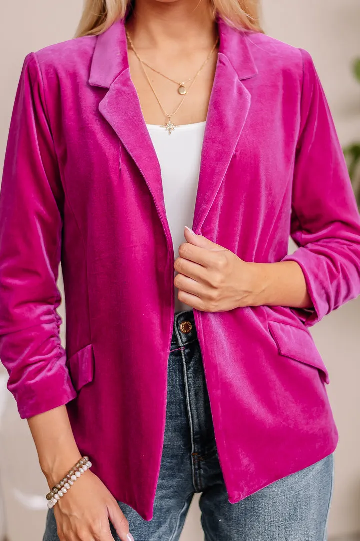 Crushing It Velvet Blazer | Magenta