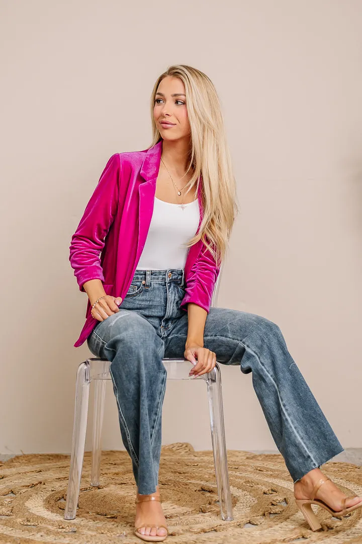 Crushing It Velvet Blazer | Magenta