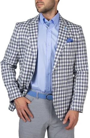 Ecru & Navy Textured Houndstooth Sport Coat