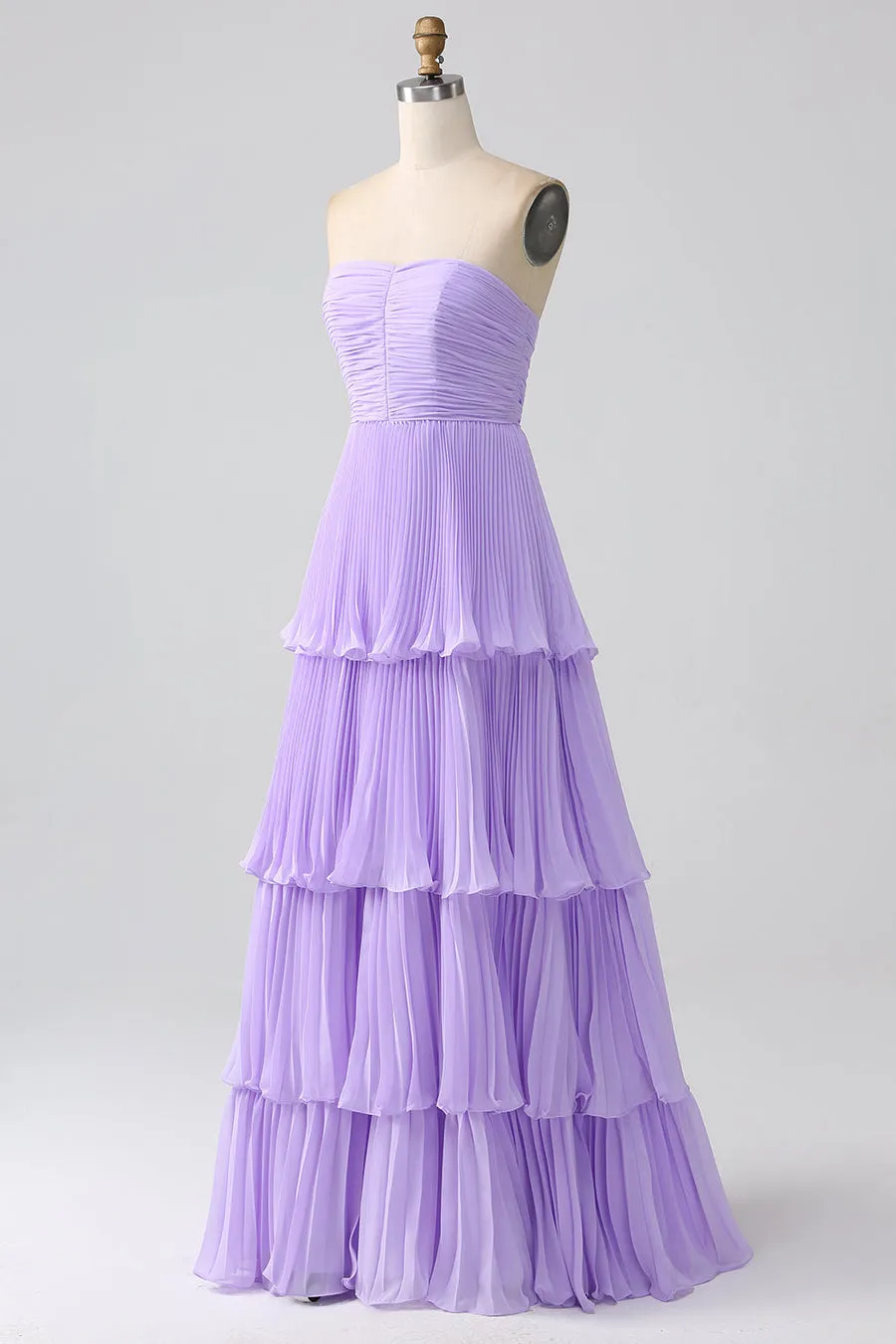 Emerald Green Strapless Ruched Multi-Layer Chiffon Long Formal Prom Party Dress