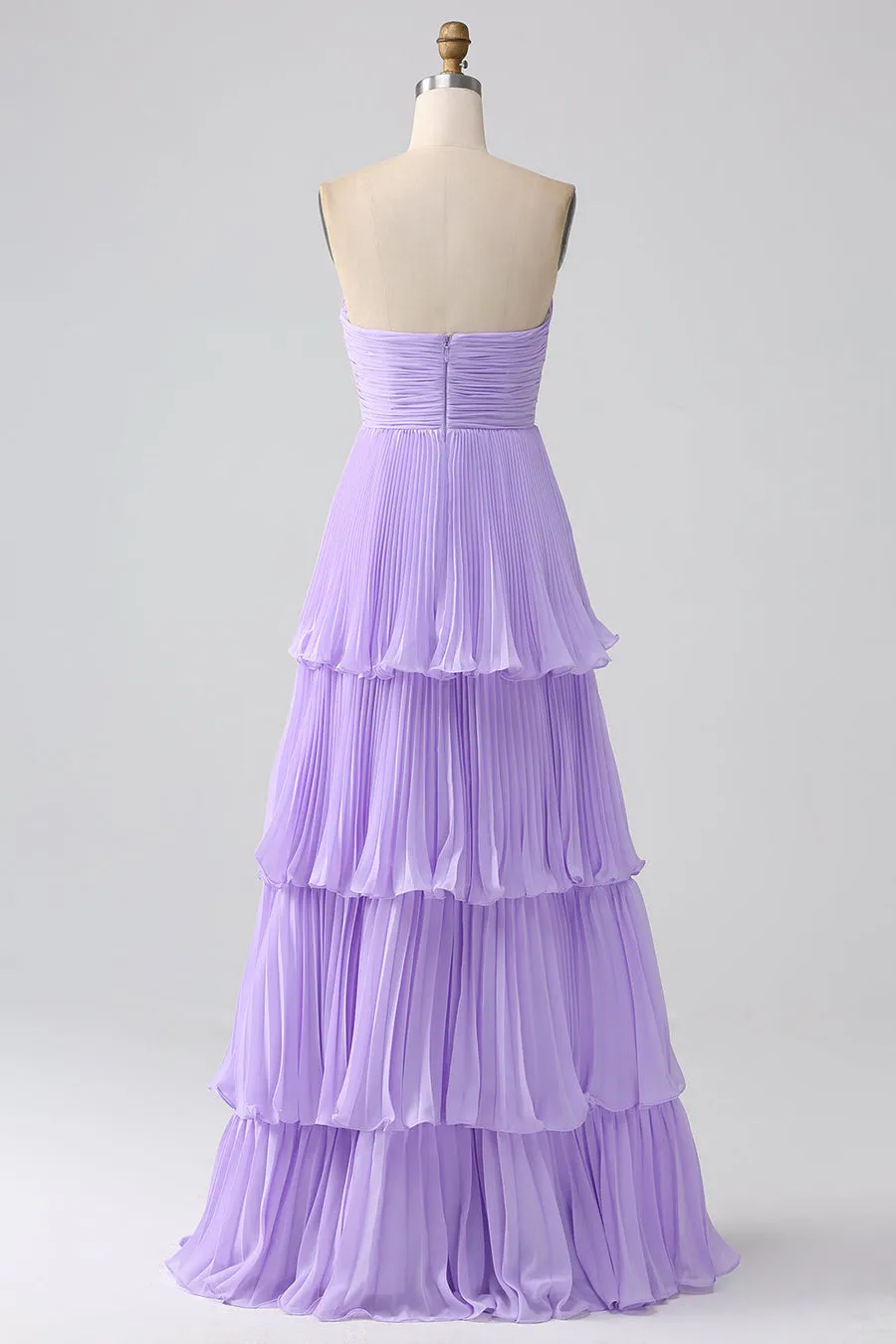 Emerald Green Strapless Ruched Multi-Layer Chiffon Long Formal Prom Party Dress
