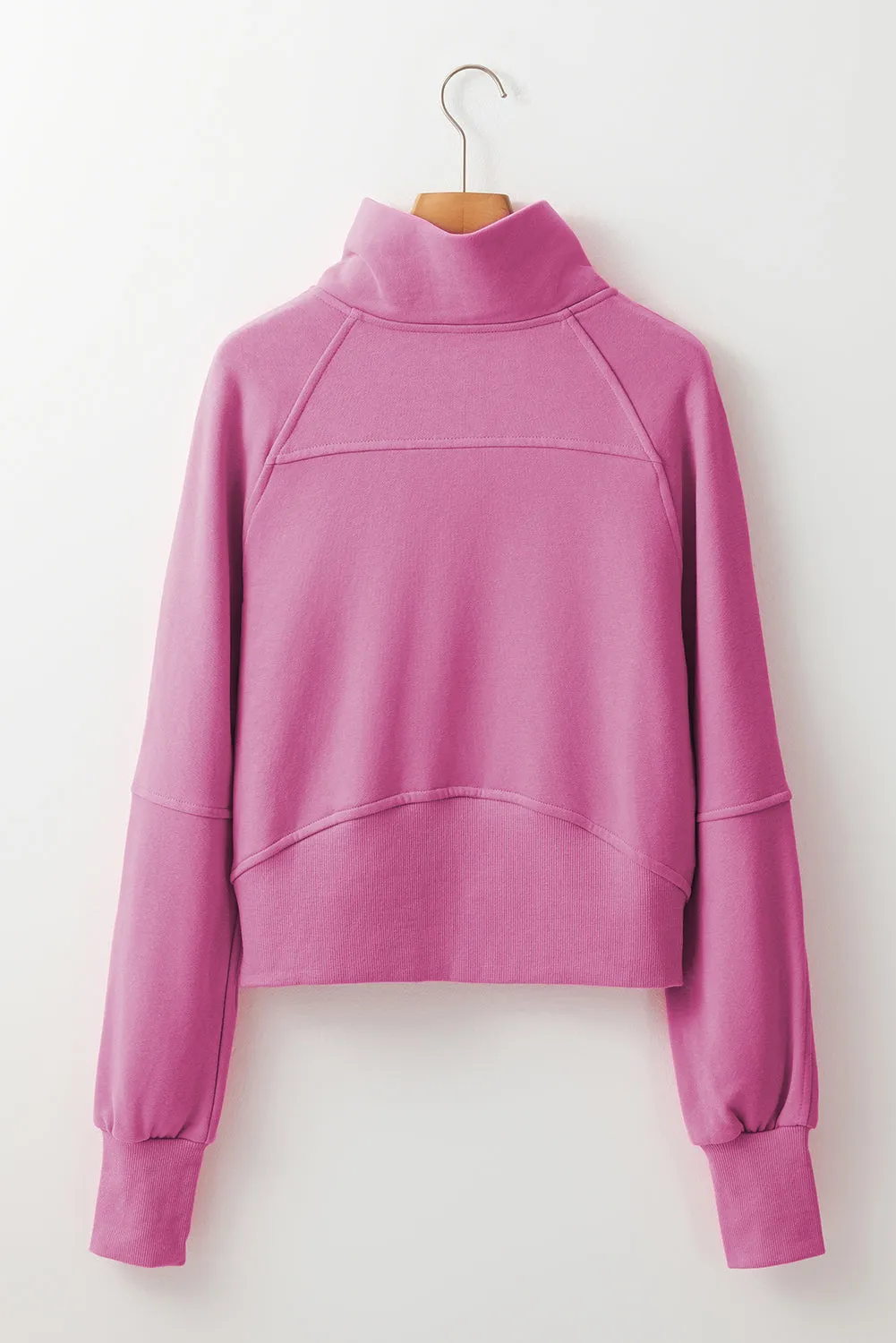 Fleece Lined Zip Up Stand Collar Thumbhole Sleeve Sweatshirt