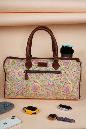 French Martini Hand Block Printed Yellow Duffle Bag