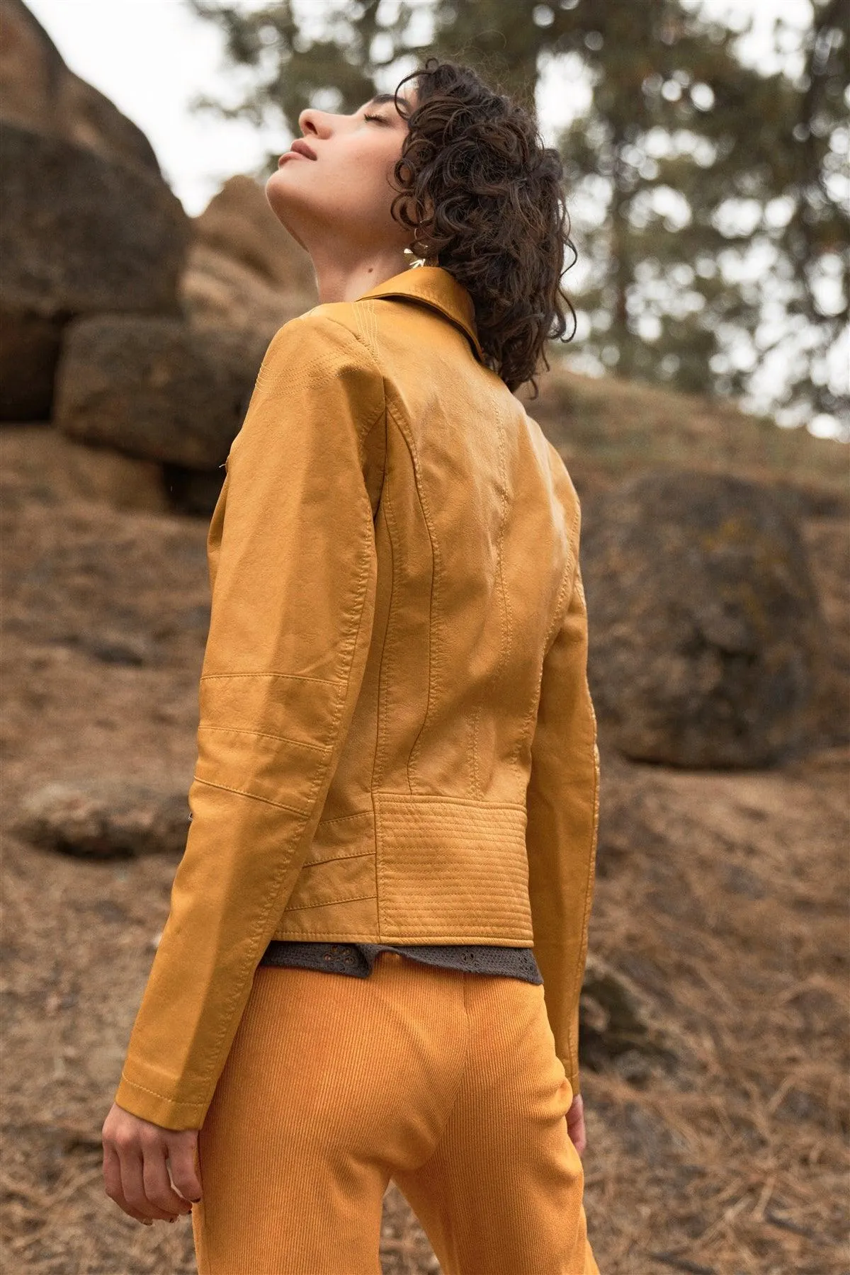 Gamboge Vegan Leather Long Sleeve Biker Jacket