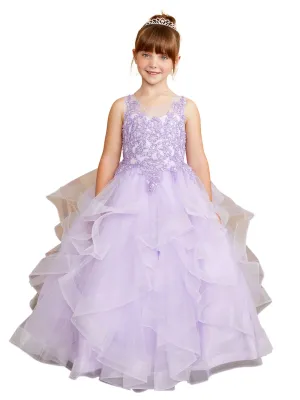 Girls Sleeveless Illusion Neckline Pageant Dress, Sizes 2-18