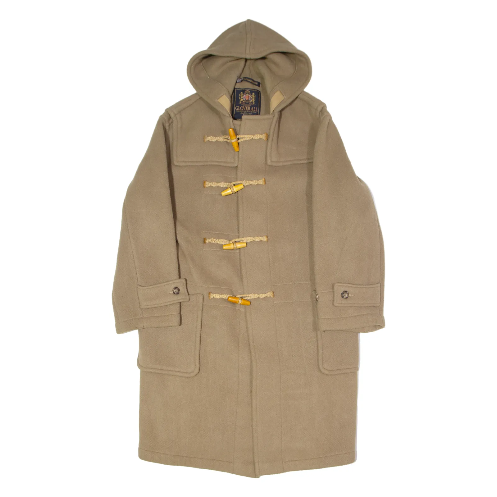 GLOVERALL Mens Duffle Coat Beige Wool XS