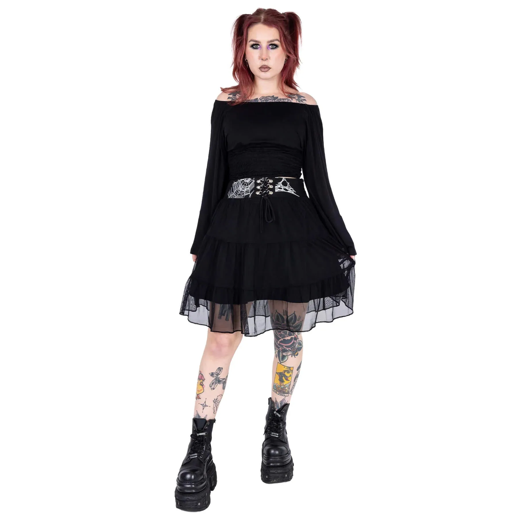 Heartless Arhana Skirt with Spiderweb Feature Waistband