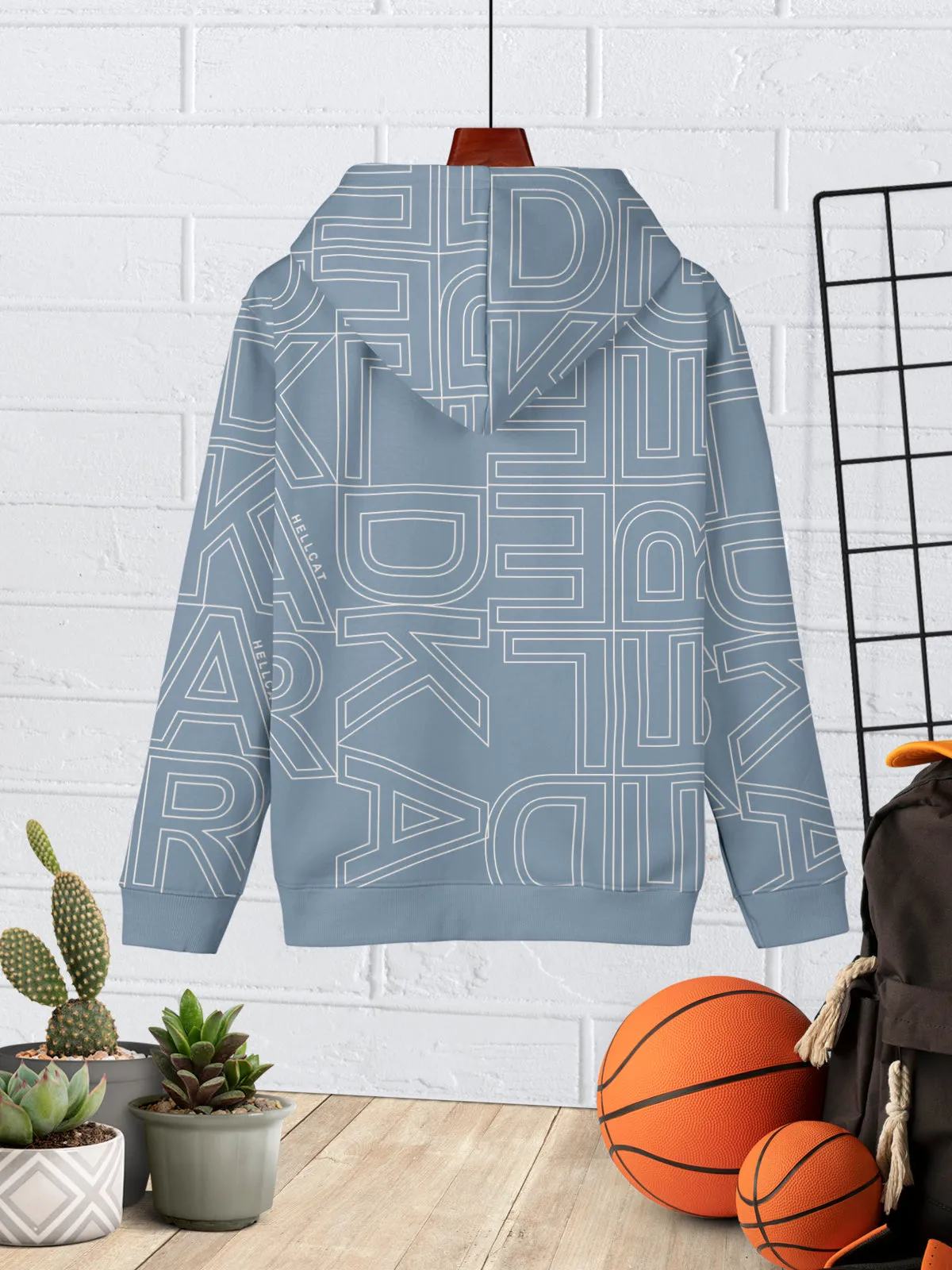 HELLCAT Black , Bluish Grey Trendy Printed Cotton Blend Hoodie Sweatshirt For Boys - Pack of 2