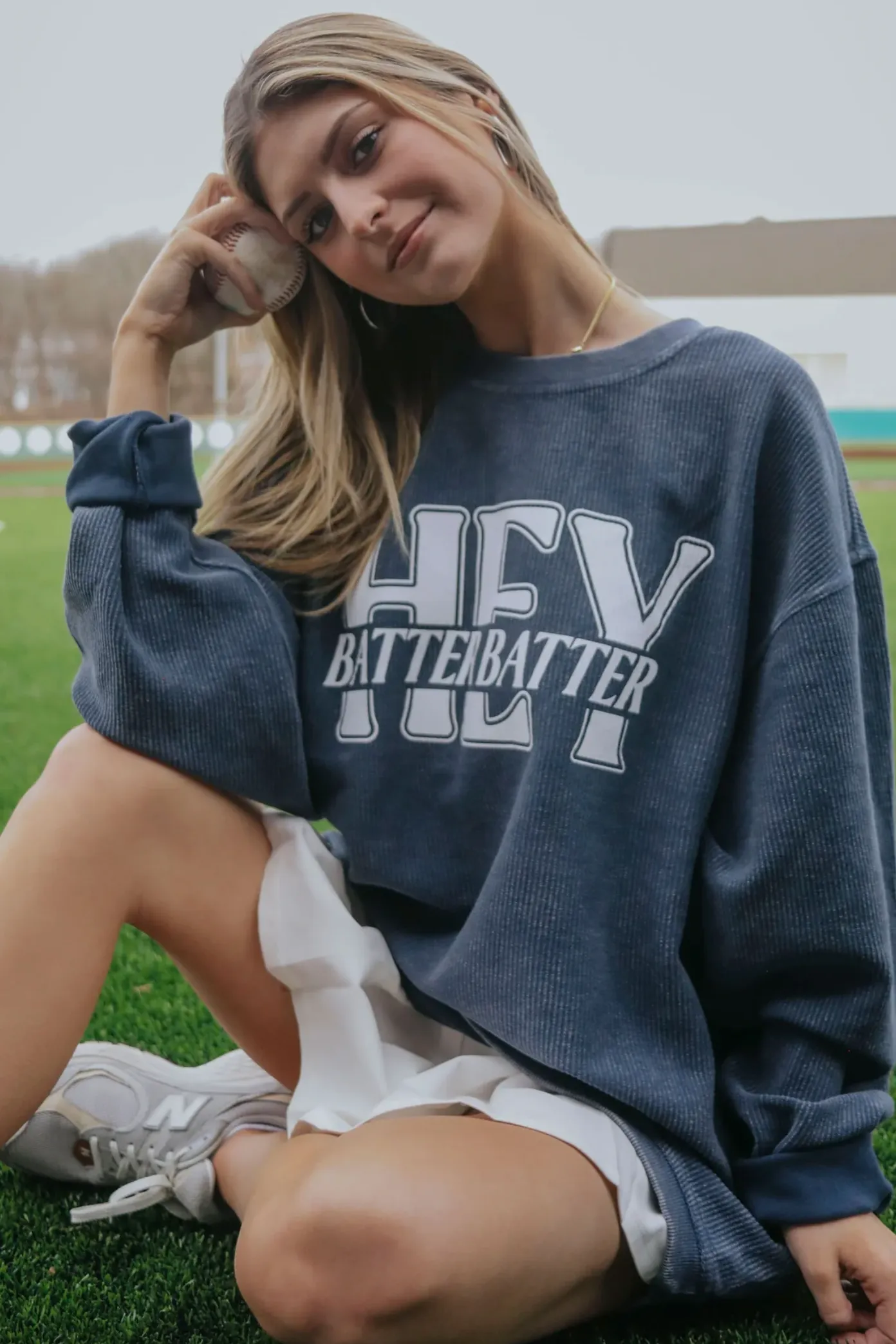 Hey Batter Batter Corded Sweatshirt - Navy