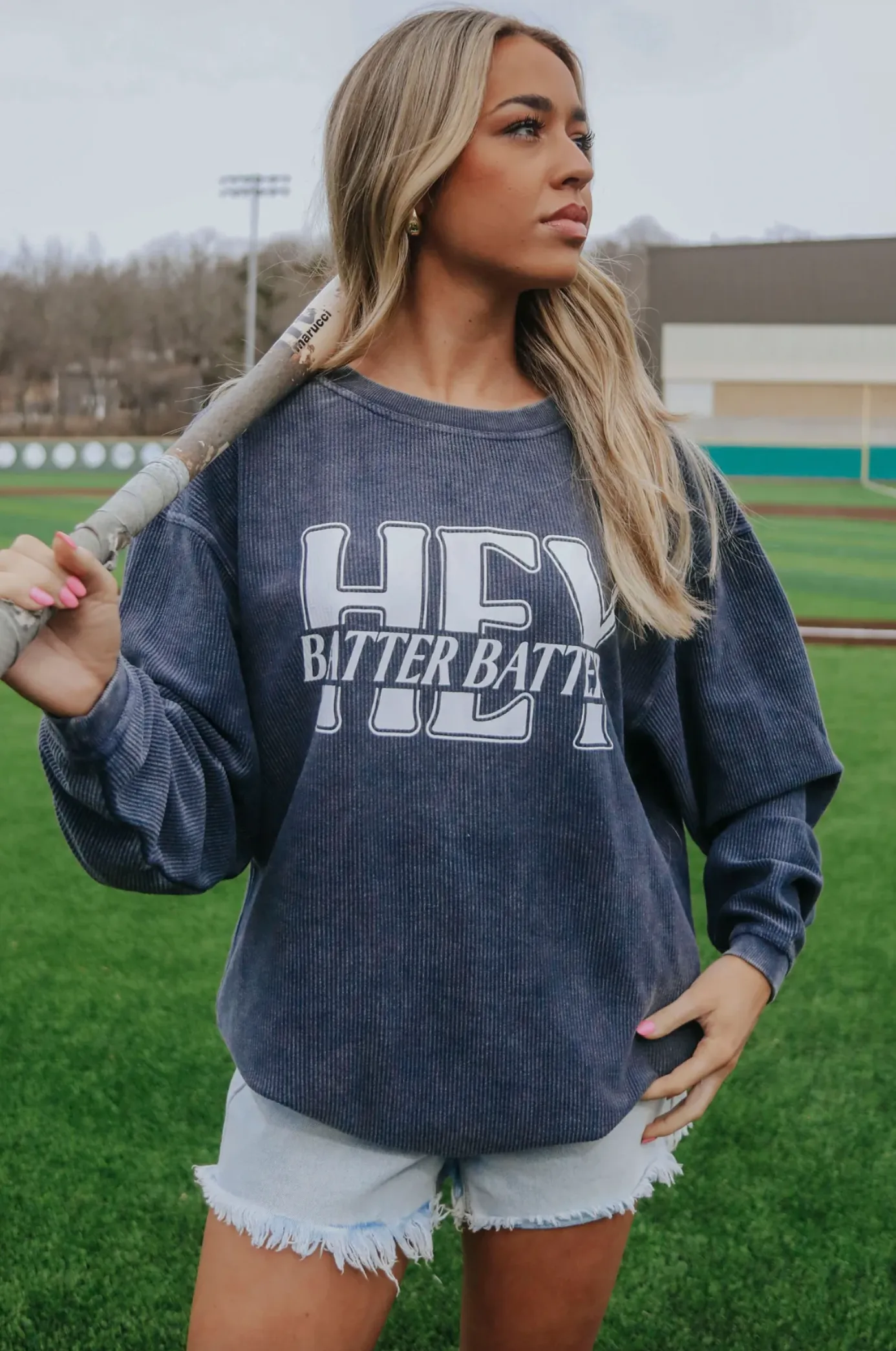 Hey Batter Batter Corded Sweatshirt - Navy