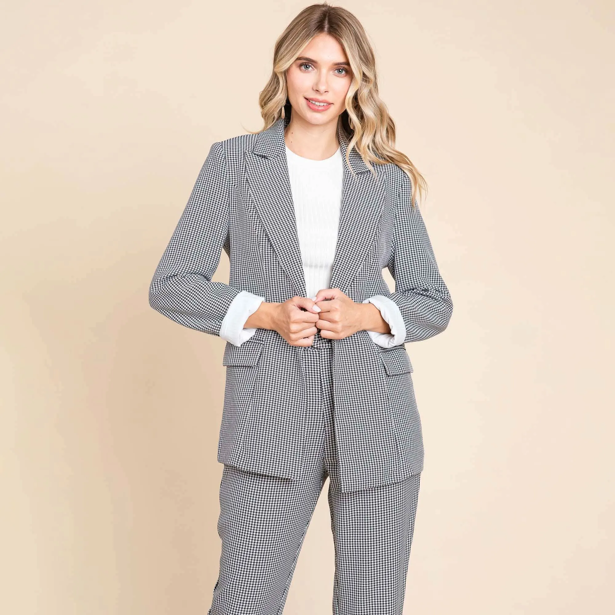 Houndstooth Blazer and High Waisted Pants Set
