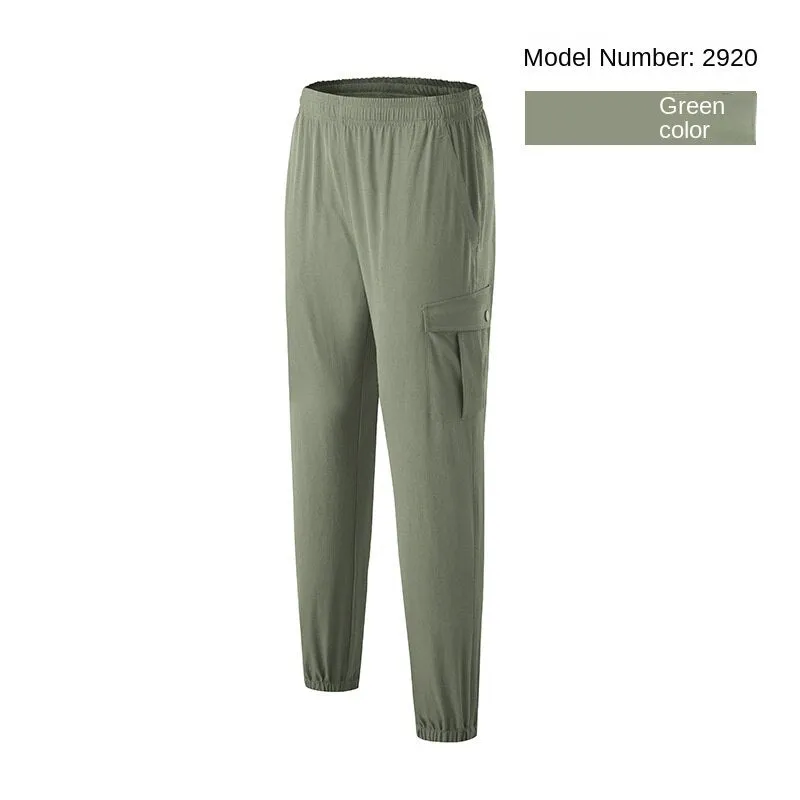 Hzori Sports Pants Men's Spring Outdoor Quick-Dry Pants Loose Woven Elastic Ankle-Tied Fitness Leisure Cargo Trousers