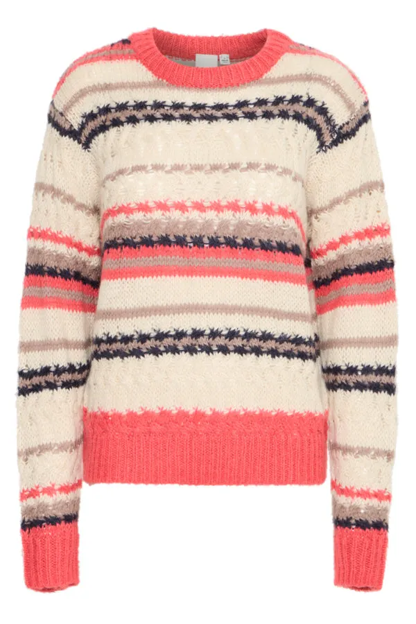 Ichi Womens Osansa L/S Pullover Cranberry Multistripe