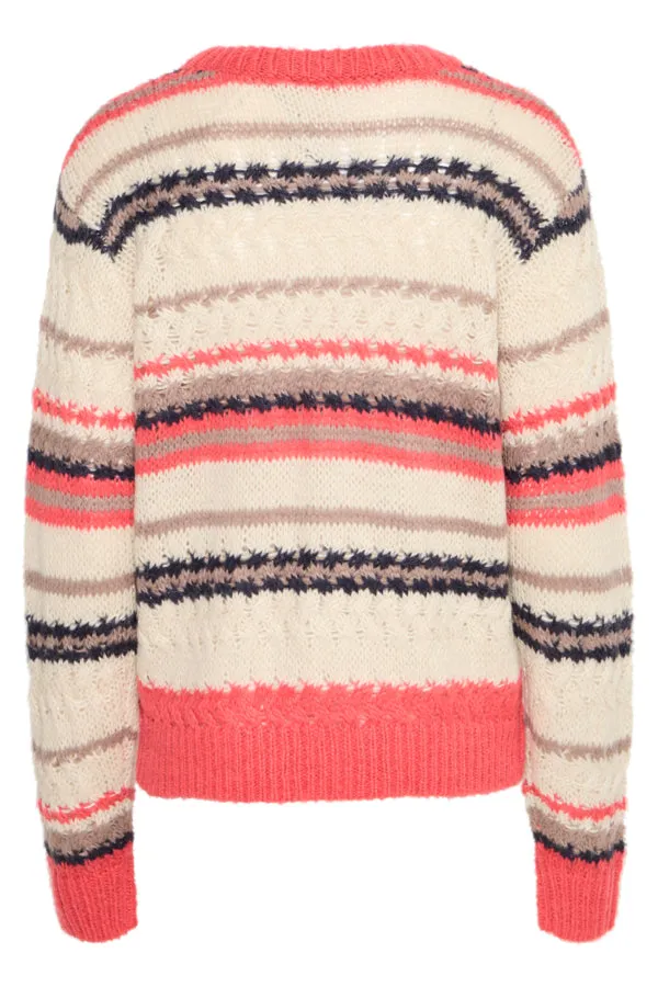 Ichi Womens Osansa L/S Pullover Cranberry Multistripe