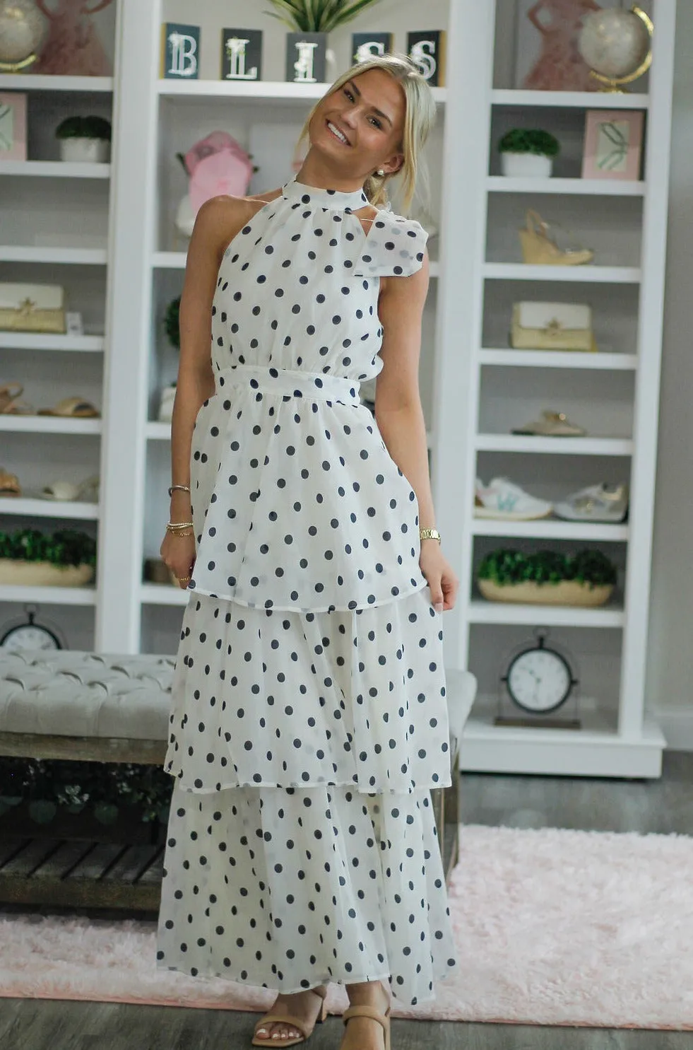 Ivory with Black Polka Dot Tiered Dress