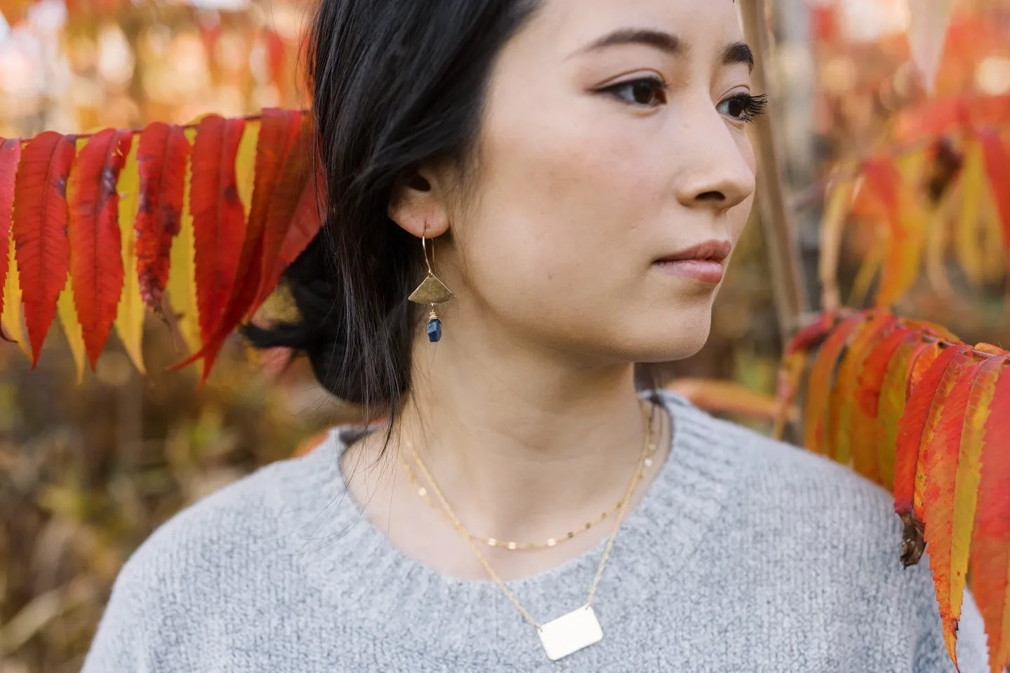 Jess Rectangle Gold Charm Necklace, Gold Layering Necklace, Hammered Statement Necklace, Layering Necklace