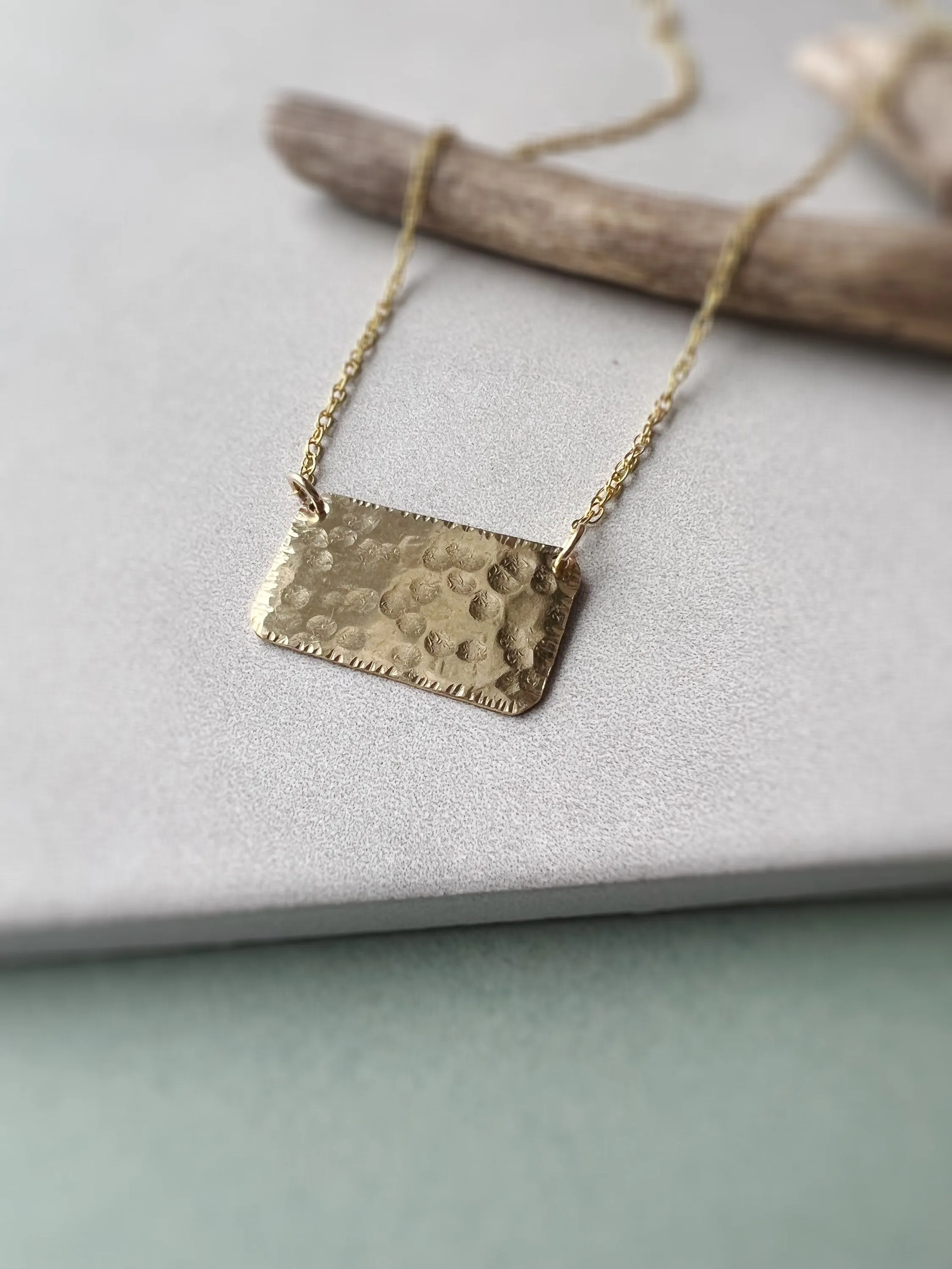 Jess Rectangle Gold Charm Necklace, Gold Layering Necklace, Hammered Statement Necklace, Layering Necklace