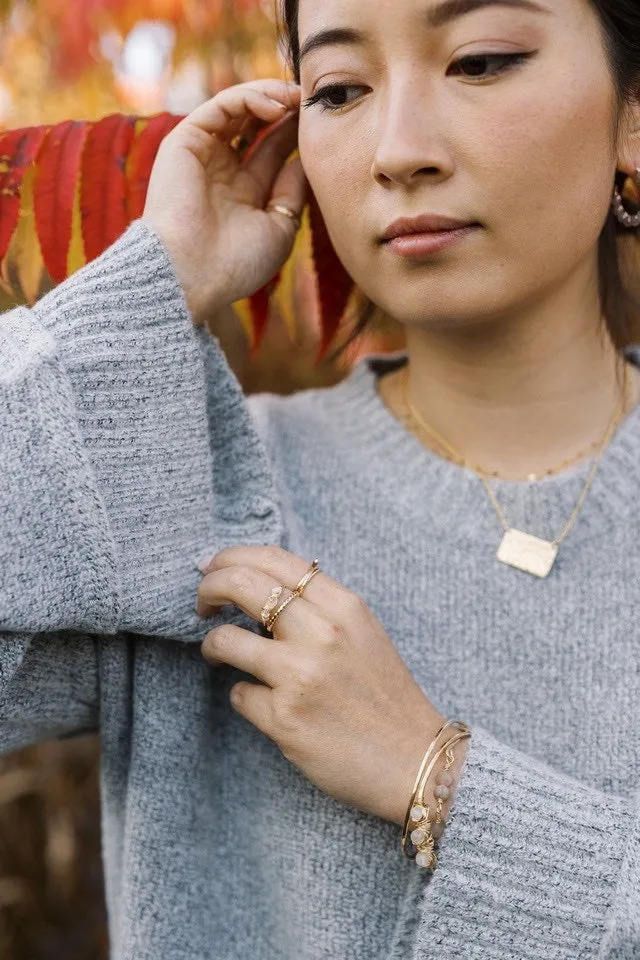 Jess Rectangle Gold Charm Necklace, Gold Layering Necklace, Hammered Statement Necklace, Layering Necklace