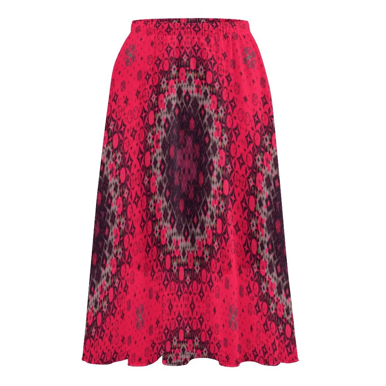 Layered Chiffon Skirt Red Hollyhocks Geometric