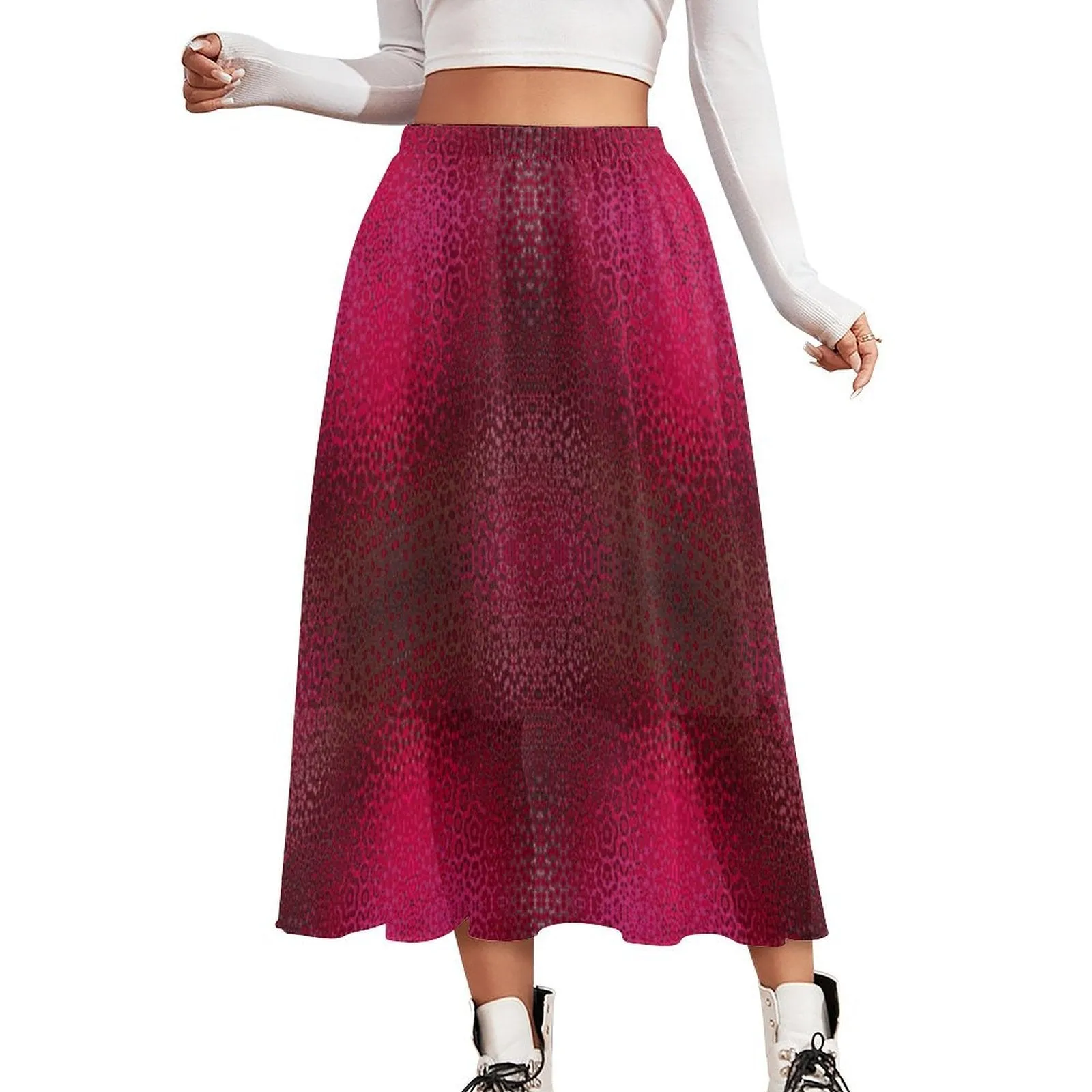 Layered Chiffon Skirt Red Leaves Ombre