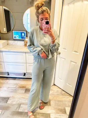 Leila Ribbed Lounge Set- Sage
