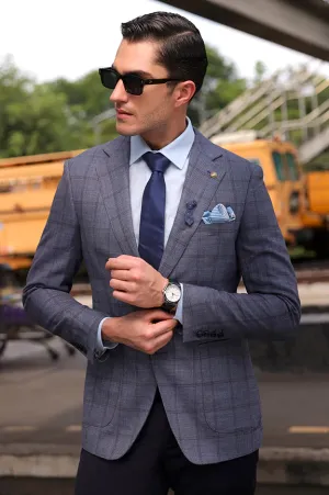 Light Blue Window Pane Check Blazer