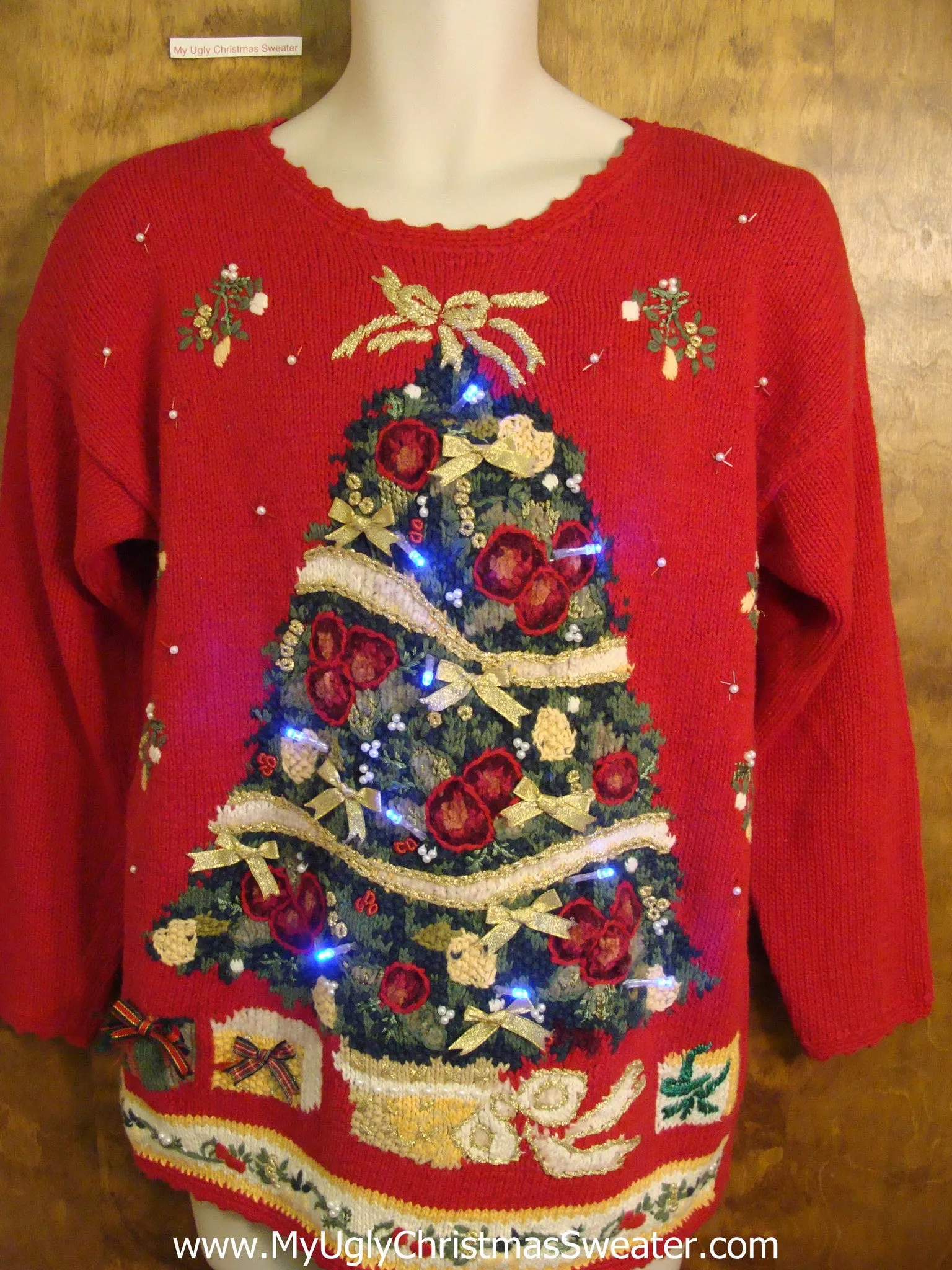 Light Up Red 80s Tacky Christmas Jumper