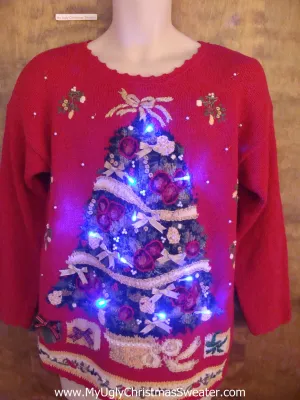 Light Up Red 80s Tacky Christmas Jumper